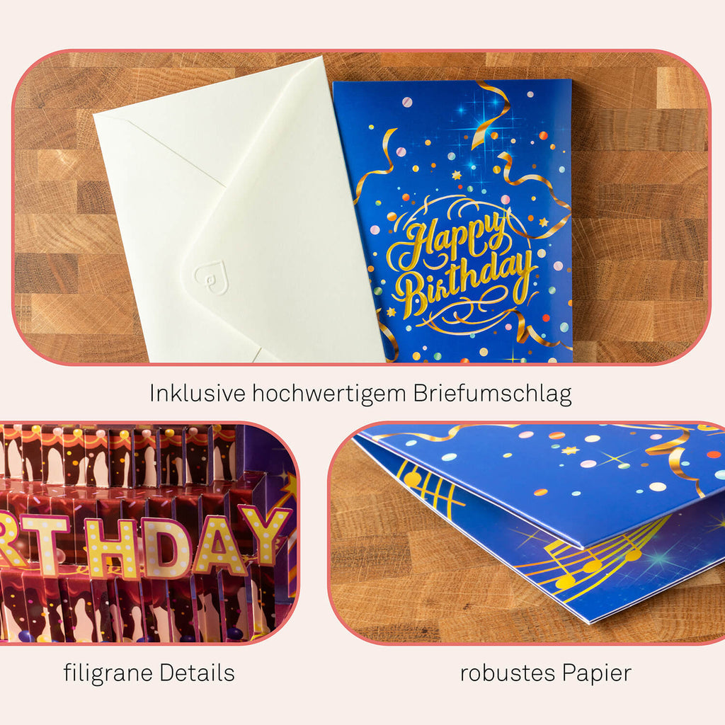 Geburtstagsfeuerwerk mit Musik & Licht Pop-Up Karte