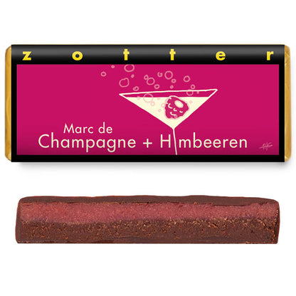 Hand-scooped chocolate Marc de Champagne + raspberries
