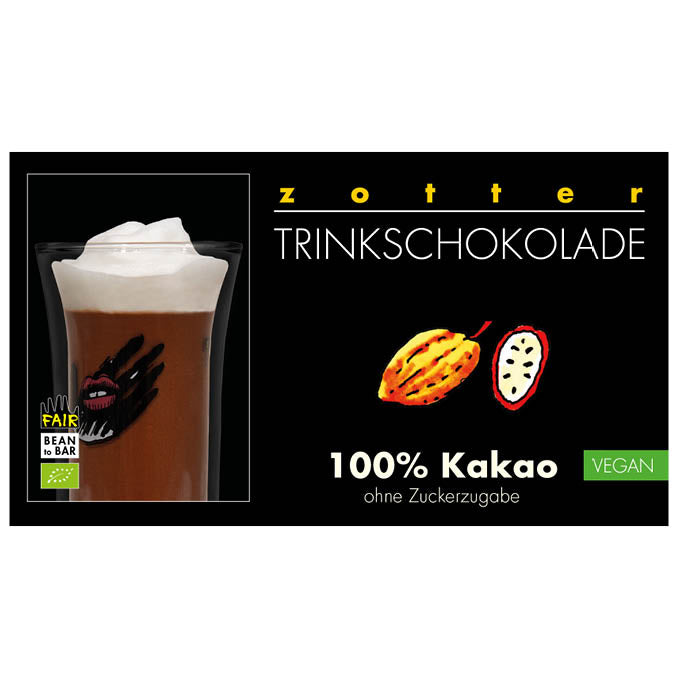 100% Kakao Trinkschokolade, ohne Zuckerzugabe