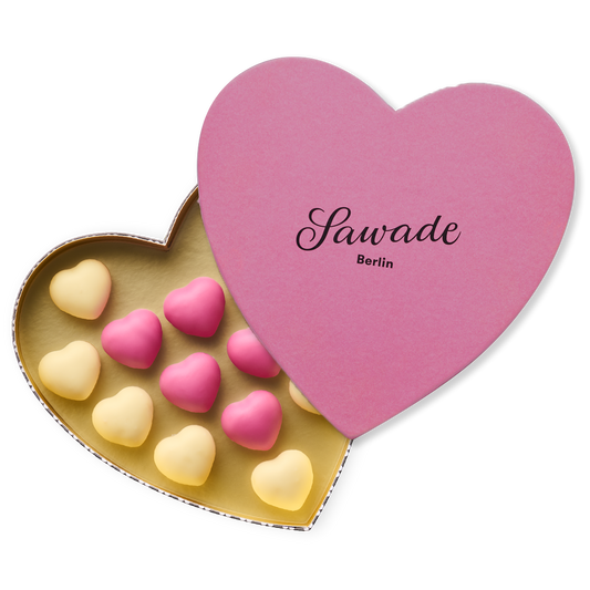 Herzschachtel Trüffel, 188g Feinste alkoholfreie Trüffelherzen in den Sorten Himbeere und Bourbon-Vanille